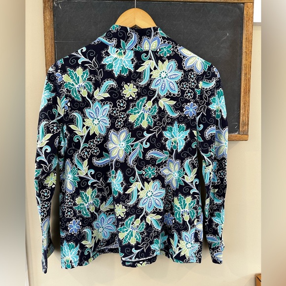 Appleseeds Women’s Quarter Snap Long Sleeve Petite Medium Navy/Green Paisley - Picture 4 of 6